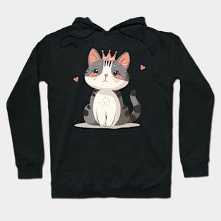 Kawaii Cat Queen and Hearts Hoodie